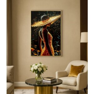 Obraz na płótnie Mauro Ferretti ILLUMY z ramą 62x3,5x92 cm – elegancka kobieta w złotym świetle