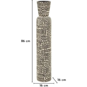 Wazon "Nairobi" Mauro Ferretti – biało-czarny, wysoki, z motywami etnicznymi, Ø16x86 cm