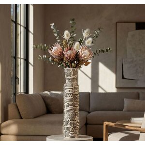 Wazon Mauro Ferretti „Nairobi” – biało-czarny, Ø15,5x65 cm, z wzorami etnicznymi