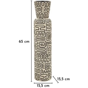 Wazon Mauro Ferretti „Nairobi” – biało-czarny, Ø15,5x65 cm, z wzorami etnicznymi