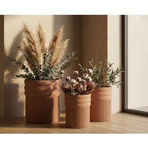 Zestaw 3 wazonów COLOMBIA czerwonych – półokrągłe, na zewnątrz, poliresyna