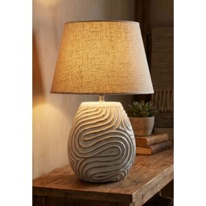 Lampa stolowa Mauro Ferretti Oblix Ø35x55 cm – nowoczesna, dekoracyjna z polyresyny i szarą abażurą