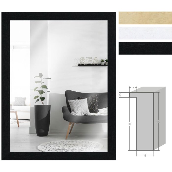 Ściana lustrzana MendeFrames H980 z drewna litego – czarny, naturalny, biały