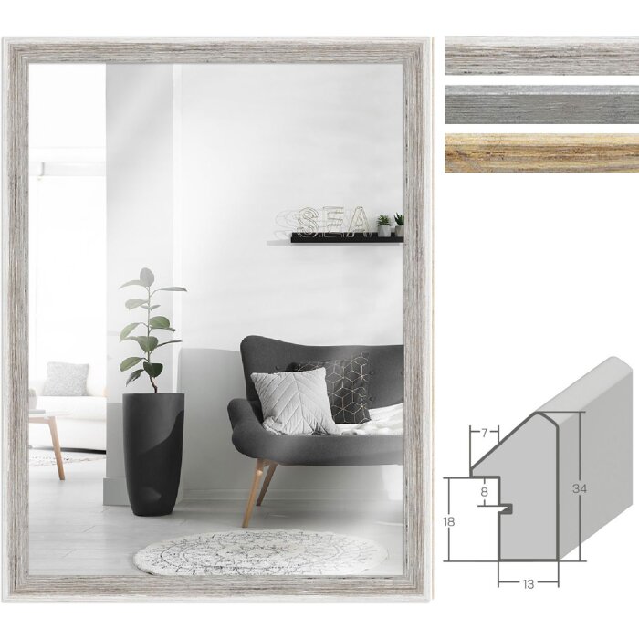 Lustro na ścianę MendeFrames H790 Dom plażowy – drewno gładkie, w stylu rustykalnym i vintage
