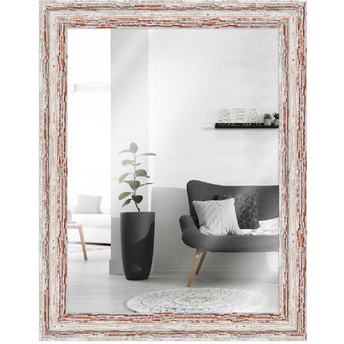 Lustro ścienne MendeFrames H740 Shabby-Chic 60x80 cm, białe, z ramą drewnianą