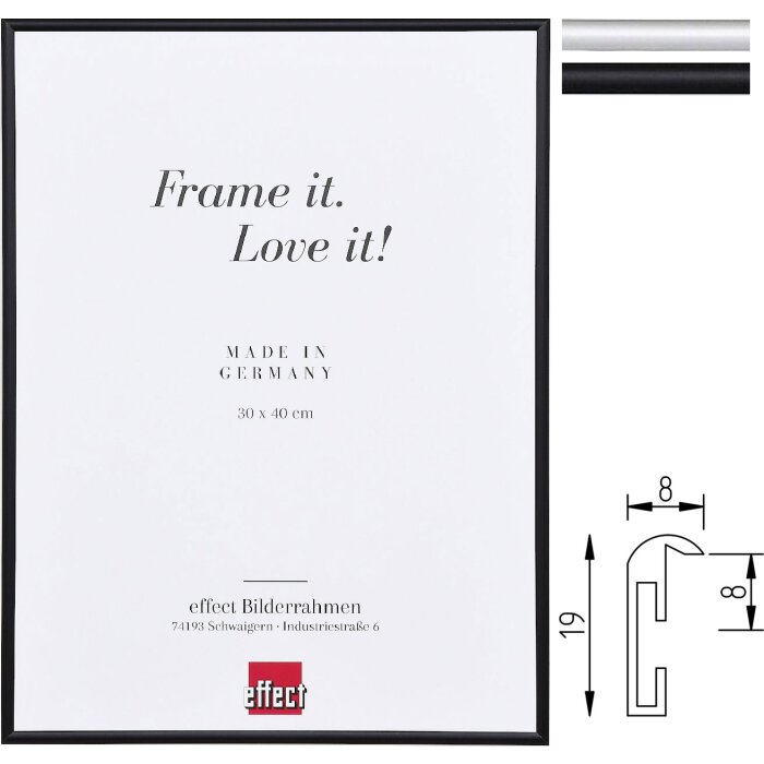 Ramka na zdjęcia zabezpieczenia pożarowego Alu S1 klasa B1, czarny/srebrny, 13x18–70x100 cm
