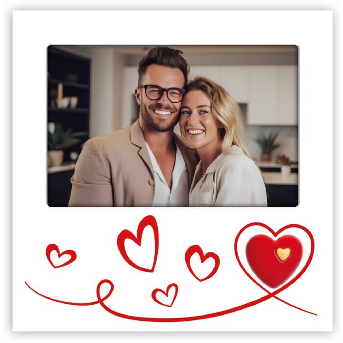Ramka na zdjęcia Roberta 10×15 cm – biała drewniana z sercami i podstawką