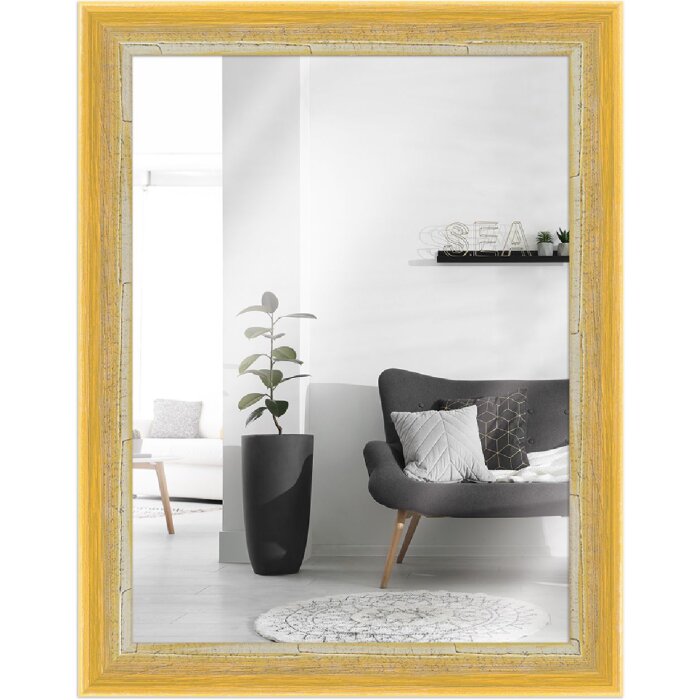 Ściana lustra MendeFrames H640 w stylu shabby-chic, żółte, 50x75 cm