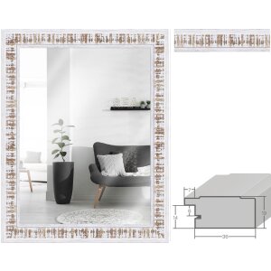 Lustro ścienne MendeFrames H630 w stylu shabby-chic, ramka z drewna w kolorze białego szlaku, 20x20–70x100 cm