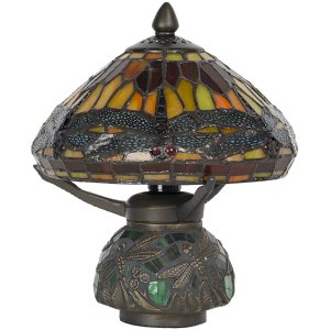 LumiLamp 5LL-9295 Lampa stołowa Tiffany Ø 22x21 cm Brązowo-czerwona szklana ważka