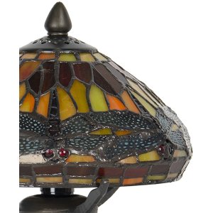 LumiLamp 5LL-9295 Lampa stołowa Tiffany Ø 22x21 cm Brązowo-czerwona szklana ważka