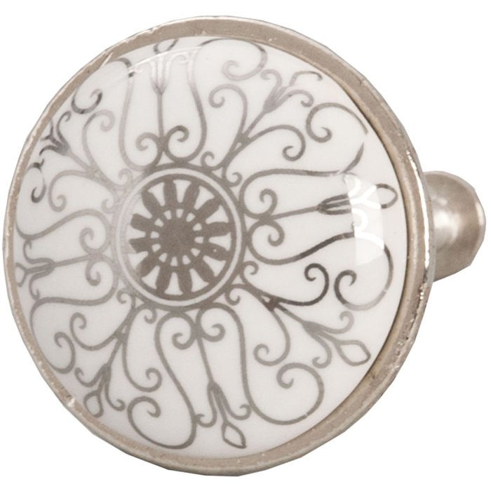 Clayre & Eef 61888 Gałka do drzwi Ø 3 cm biała szara ceramiczna okrągła