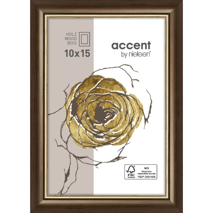 Ascot Ramka drewniana 10x15 cm ciemny brąz-złoto