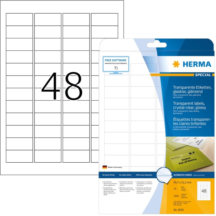 HERMA Etykiety przezroczyste crystal clear a4 45,7x21,2 mm przezroczyste clear glossy