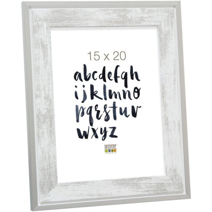 Deknudt Ramka drewniana S43RE 13x18 cm biała - srebrna krawędź