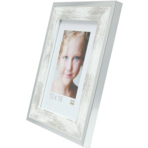 Deknudt Ramka drewniana S43RE 13x18 cm biała - srebrna krawędź